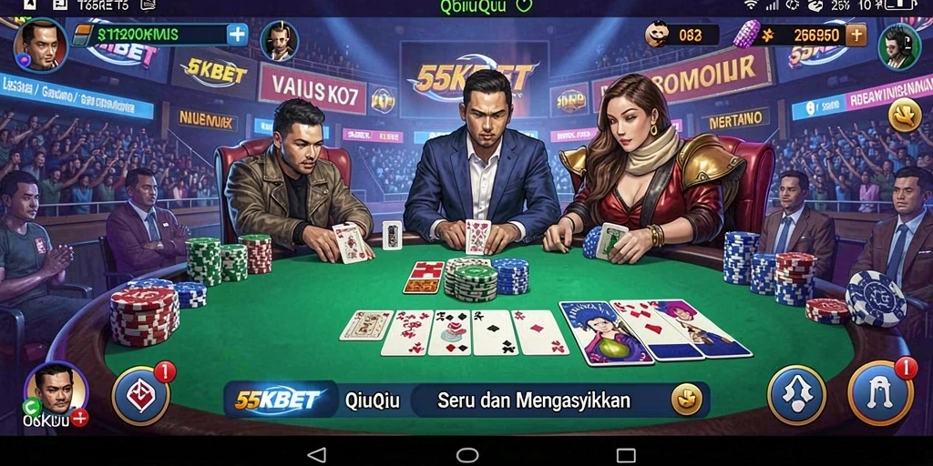 Tampilan menarik dari gameplay QiuQiu di 55KBET.