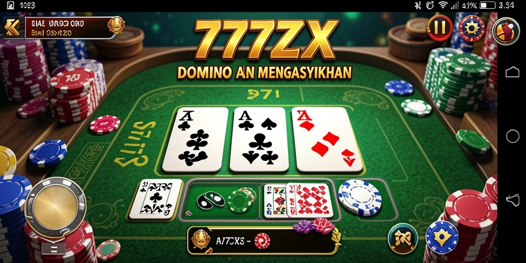 Screenshot gameplay 777ZX yang menampilkan suasana permainan Domino yang seru.