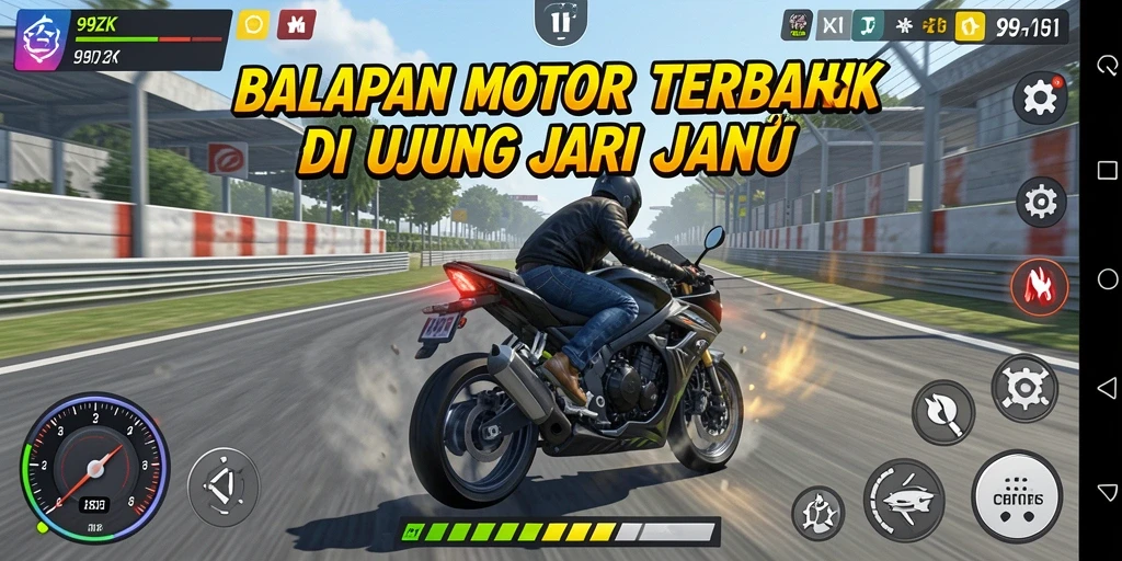 Screenshot gameplay 99ZK yang menampilkan aksi balapan motor.