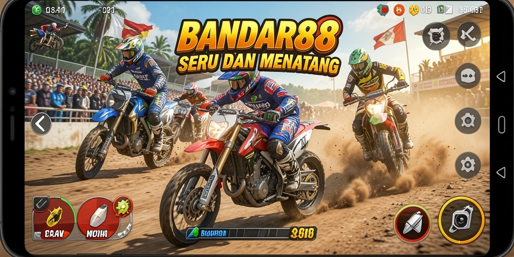 Gameplay mendebarkan dalam balapan motor terkencang.