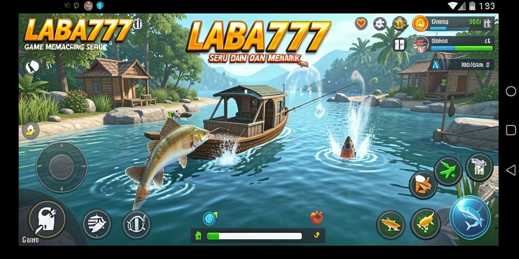Tampilan gameplay memancing yang mendebarkan dan interaktif.