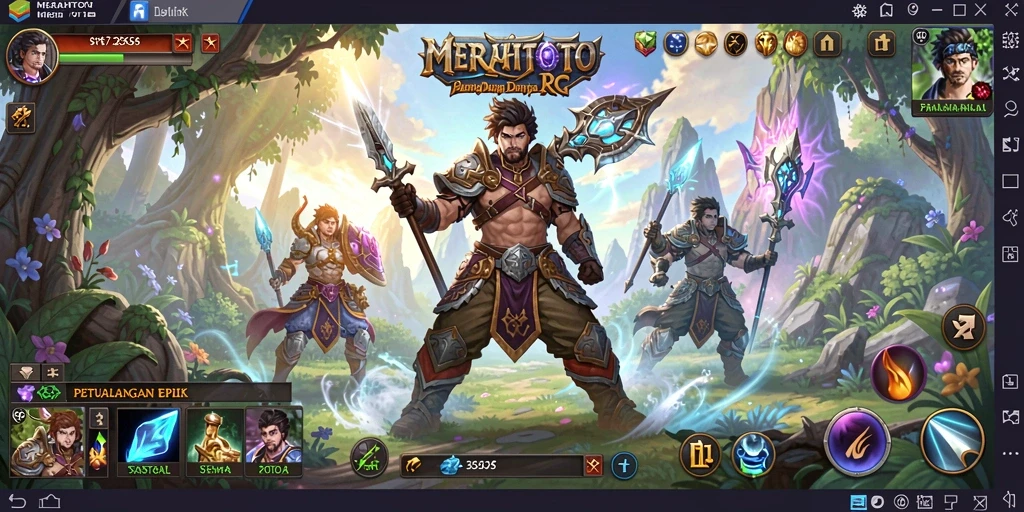 Screenshot menunjukkan karakter utama dalam aksi melawan monster di dunia RPG.