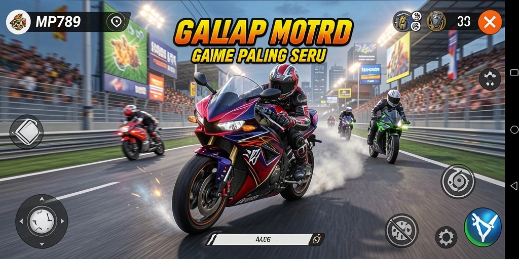 Tampilan balapan motor yang seru dan penuh aksi.