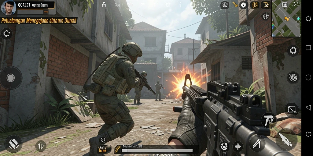 Screenshot menampilkan aksi seru dalam game FPS QQ1221.