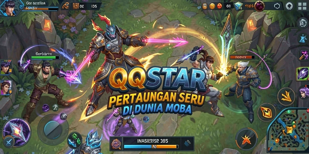 Screenshot menunjukkan aksi pertempuran seru dalam QQSTAR.
