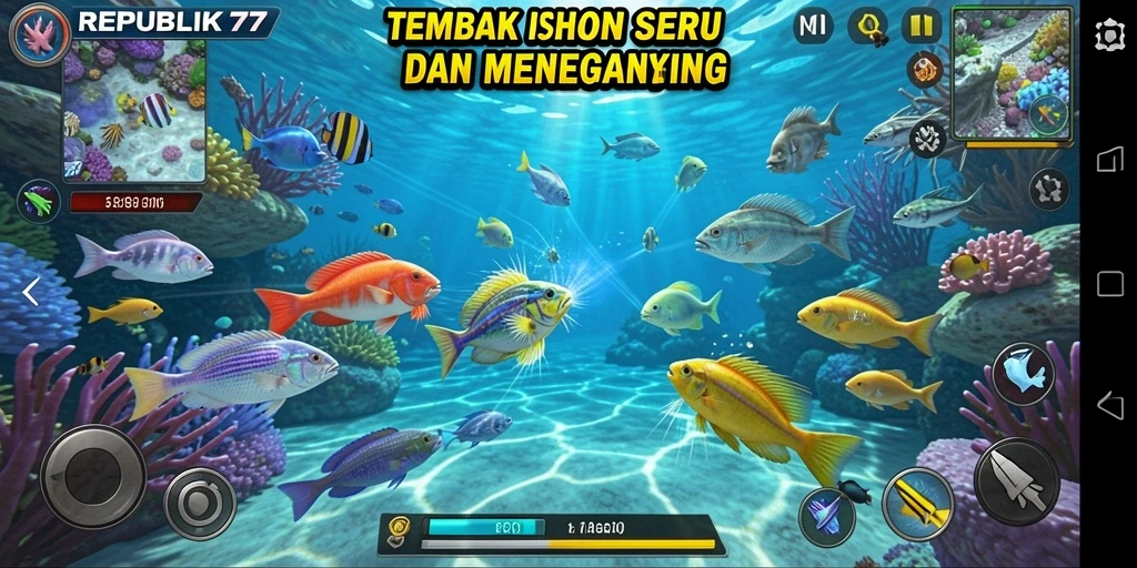 Tampilan gameplay yang menarik dari REPUBLIK77 saat menangkap ikan.