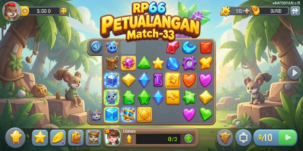 Screenshot gameplay RP66 yang menampilkan perpaduan warna dan strategi Match-3.