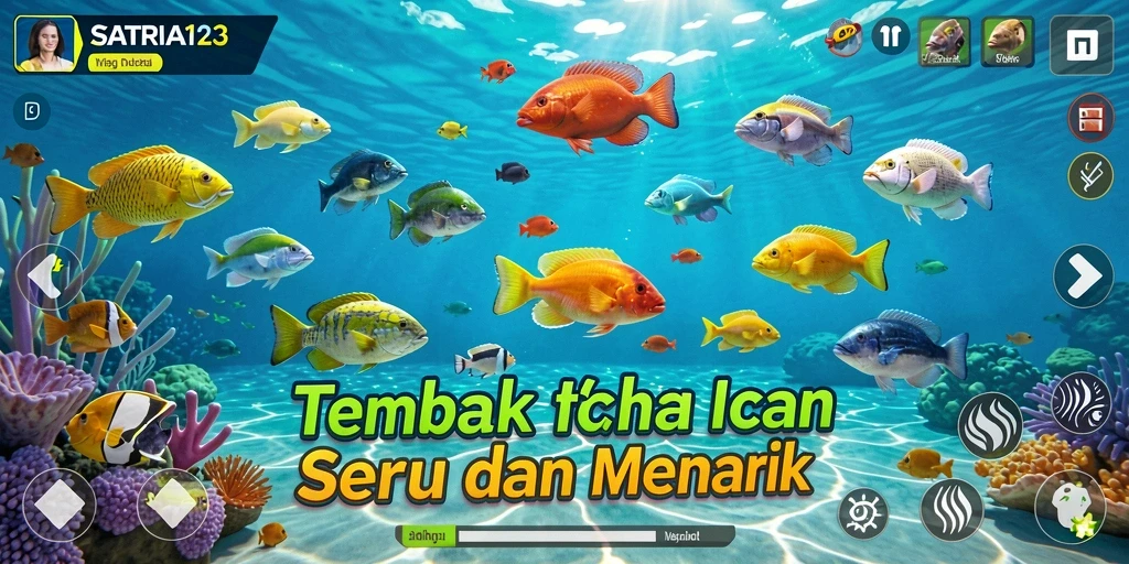 Screenshot SATRIA123 menampilkan aksi seru tembak ikan.