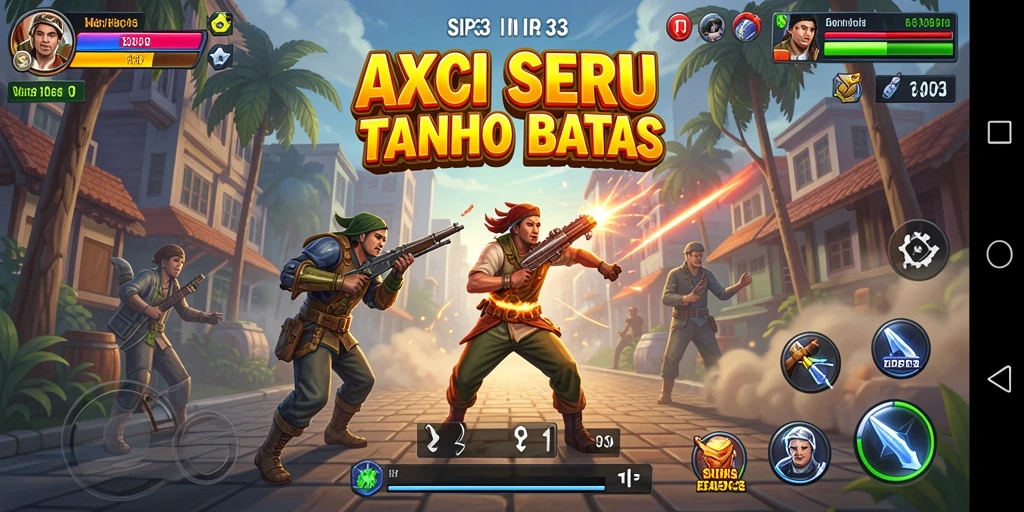 Screenshot menunjukkan aksi mendebarkan dari gameplay SIP33 dengan karakter dan senjata.